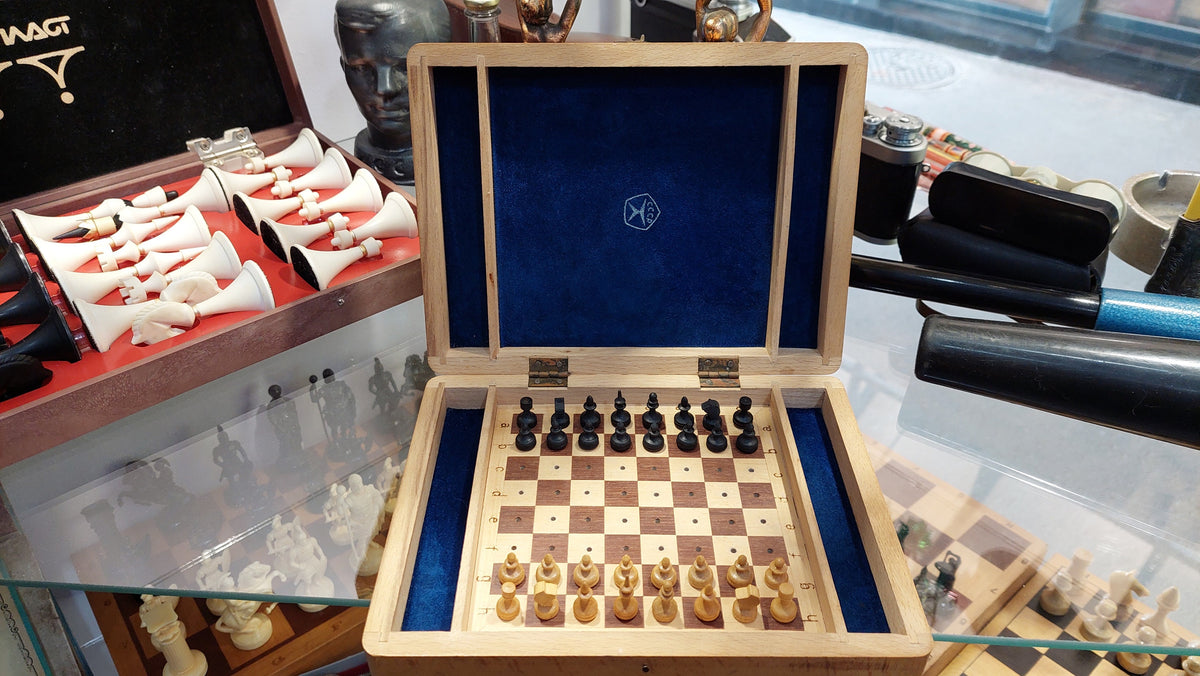 Good Authentic Soviet Wooden Travel Pocket Chess Set Russian USSR Vintage Antique 1960s Great Condition